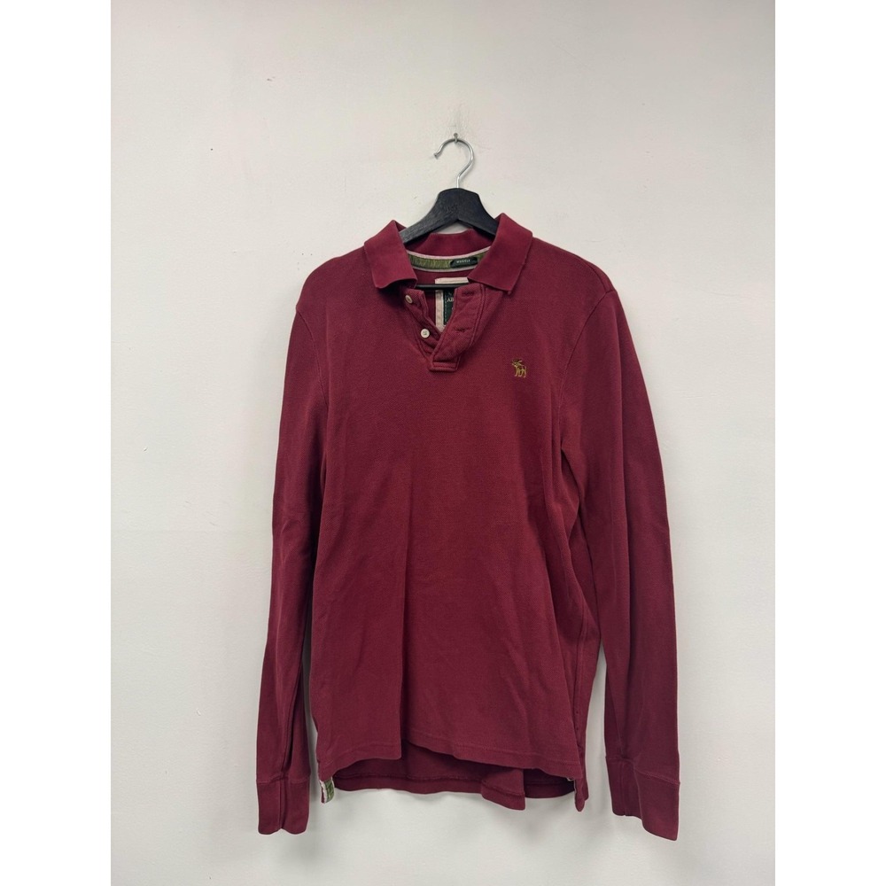 Vintage Abercrombie & Fitch Polo Shirt Medium Red Long Sleeve Muscle Fit Cotton‎